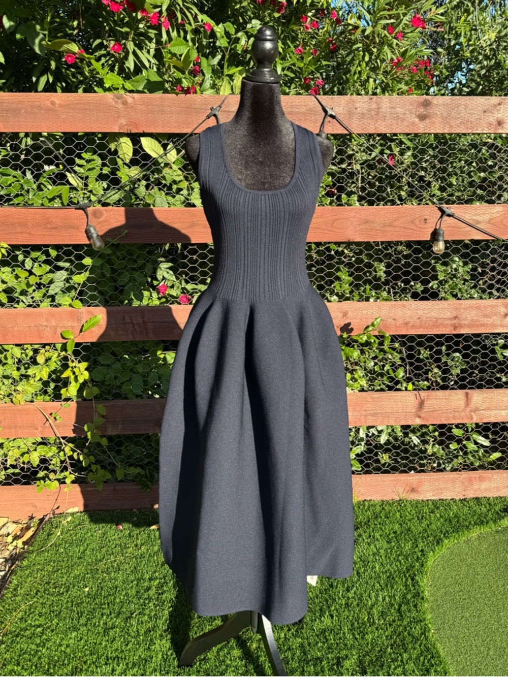 Commense Navy Sleeveless Ribbed Bodice Midi Dress